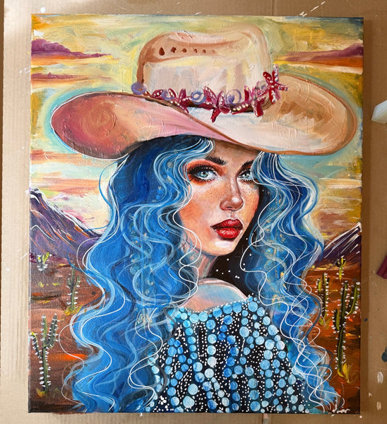 The Cowgirl Mermaid of the Arizona Desert ~ Original Painting 60 x 50cm