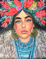 Freya  Queen of Wild Wolves ~ Hand Embellished Art Print