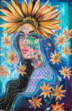 ‘ Olivia The Sunflower Goddess ~ Hand Embellished Art Print