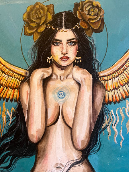 Golden Phoenix Goddess ~ Hand Embellished Art Prints