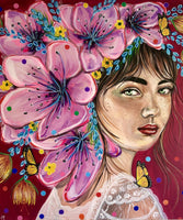Emma Cherry Blossom Goddess ~ Hand Embellished Art Print