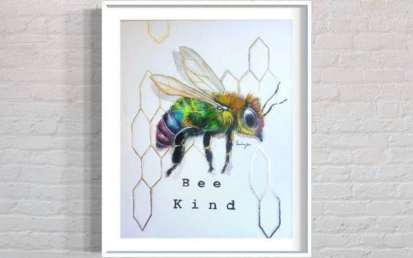 Rainbow Bee Kind ~ Hand Embellished Art Print