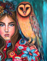 Zeta & The Sunset Owl ~ Hand Embellished Art Print