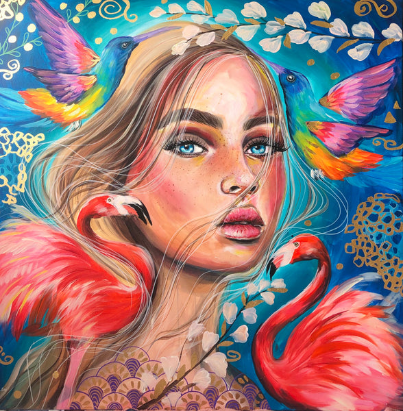 Celiah Flamingo Goddess ~ Hand Embellished Art Print